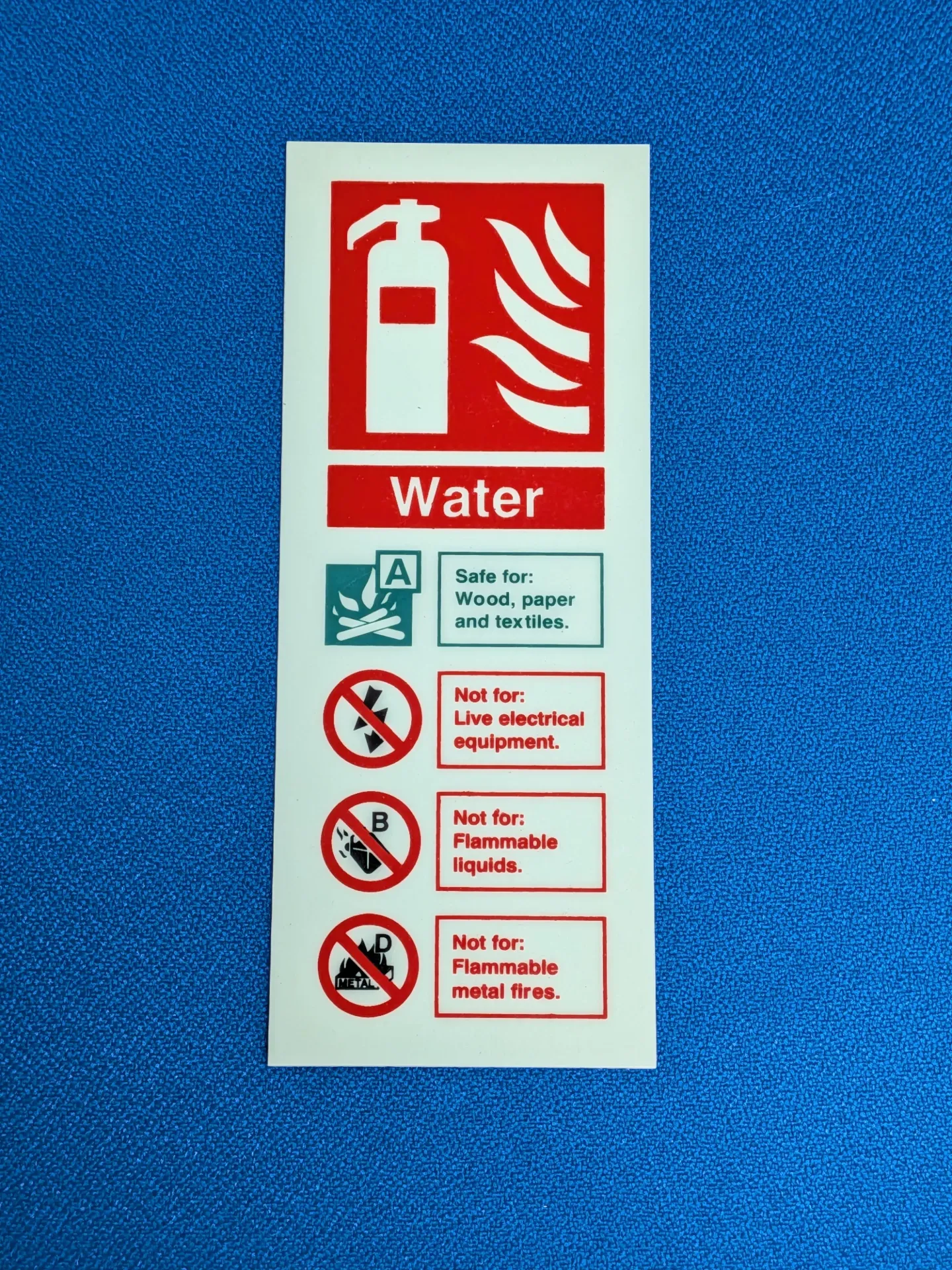 Photoluminescent Fire Extinguisher Signs (Water, Portrait)